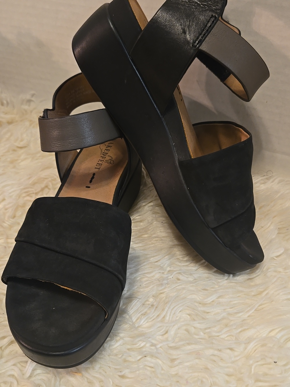 Naked Feet Black Suede Sandals with Gray Ankle Strap